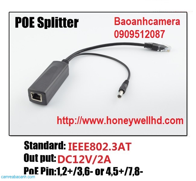 POE Splitter IEEE 802.3af với đầu ra 12V/2A cho Camera IP